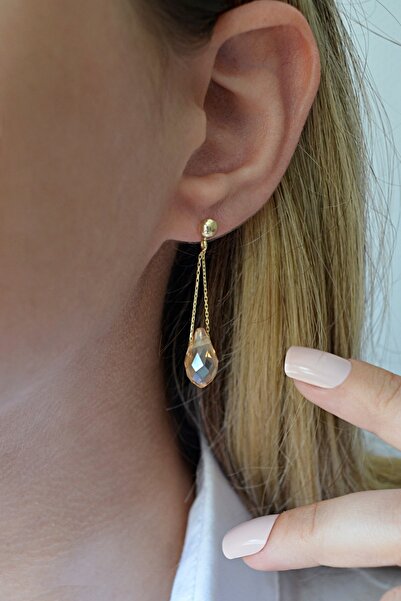 Argentum Concept 18k Altın Kaplamalı 925 Ayar Gümüş Sallantılı Kristal Küpe - 12108001