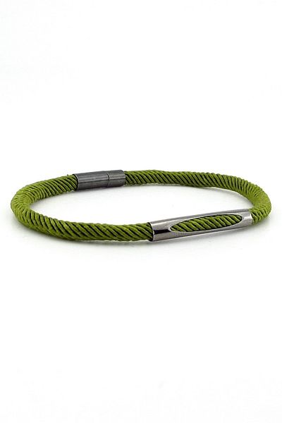 Solfera Pistachio Green Knitted Rope Anthracite Metal Magnet Men's Bracelet M028n