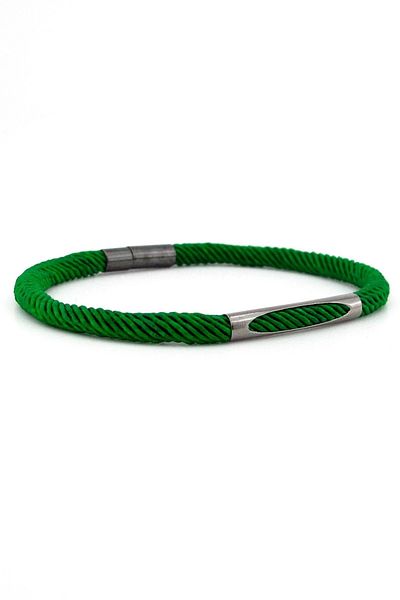 Solfera Green Knitted String Anthracite Metal Magnet Men's Bracelet M028g