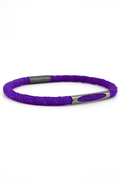 Solfera Purple Knitted String Anthracite Metal Magnet Men's Bracelet M028m