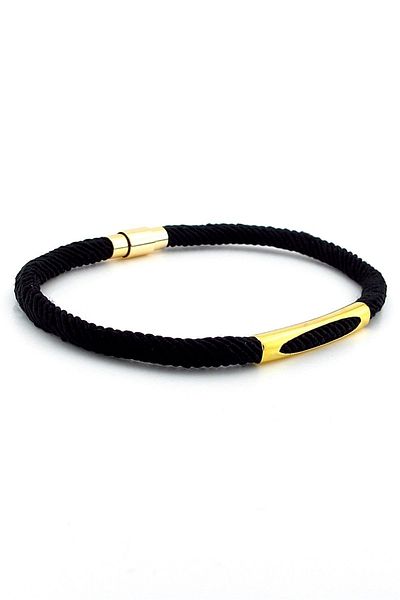 Solfera Black Knitted String Yellow Metal Magnet Men's Bracelet M026a