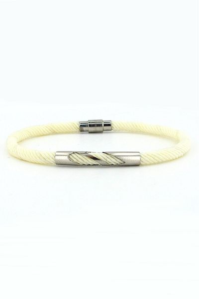 Solfera Cream Colored Knitted Rope Metal Notch Magnet Men's Bracelet M027s