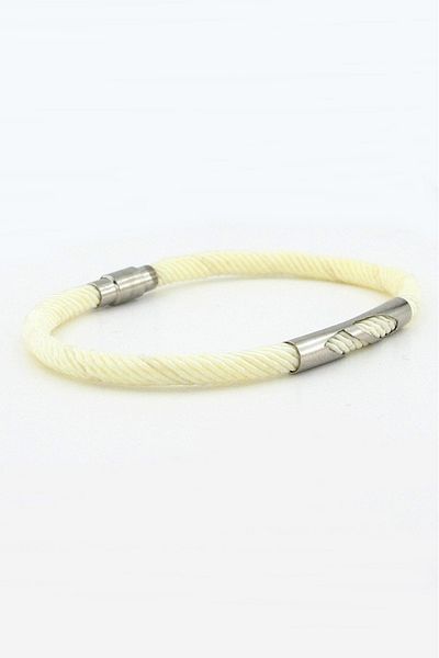 Solfera Cream Colored Knitted Rope Metal Notch Magnet Men's Bracelet M027s