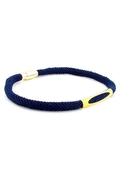 Solfera Navy Blue Knitted String Yellow Metal Magnet Men's Bracelet M026c