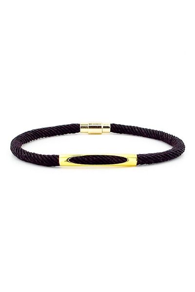 Solfera Dark Brown Knitted Rope Yellow Metal Magnet Men's Bracelet M026j