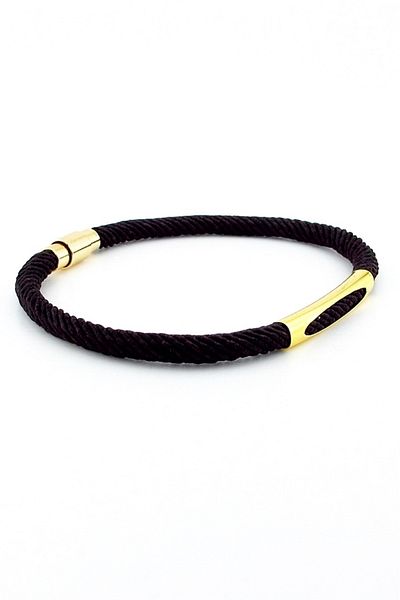 Solfera Dark Brown Knitted Rope Yellow Metal Magnet Men's Bracelet M026j