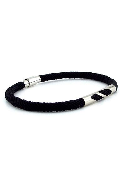 Solfera Black Knitted String Metal Notch Magnet Men's Bracelet M027a