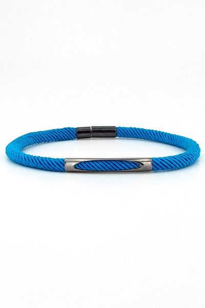 Solfera Blue Knitted String Anthracite Metal Magnet Men's Bracelet M028j