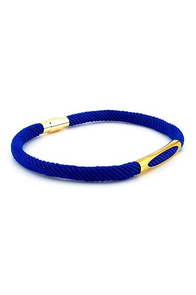 Solfera Saks Blue Mesh String Yellow Metal Magnet Men's Bracelet M026g