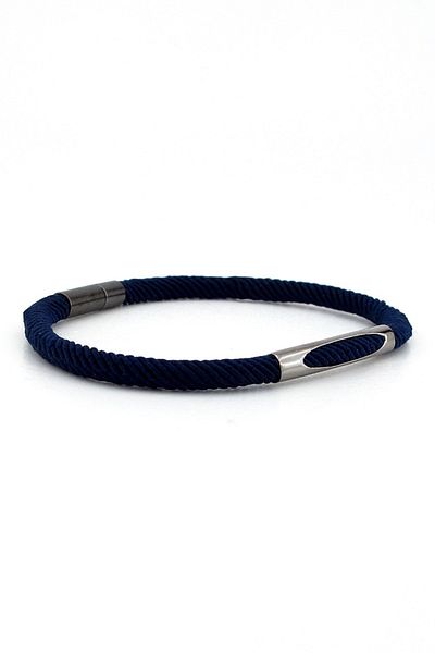 Solfera Navy Blue Knitted String Anthracite Metal Magnet Men's Bracelet M028c