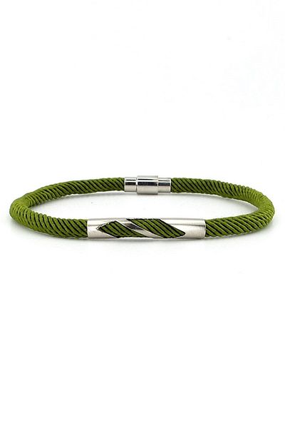 Solfera Pistachio Green Mesh Rope Metal Notch Magnet Men's Bracelet M027c