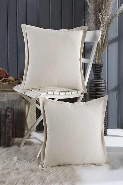 Wellstil 2-Piece Plain Linen Authentic Decorative Throw Pillow Case Natural