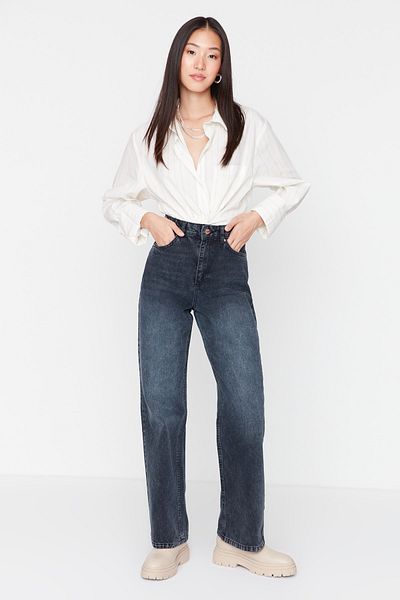 Trendyol Collection Опівнічні сині джинси з високою талією та широкими штанинами TWOAW23JE00574