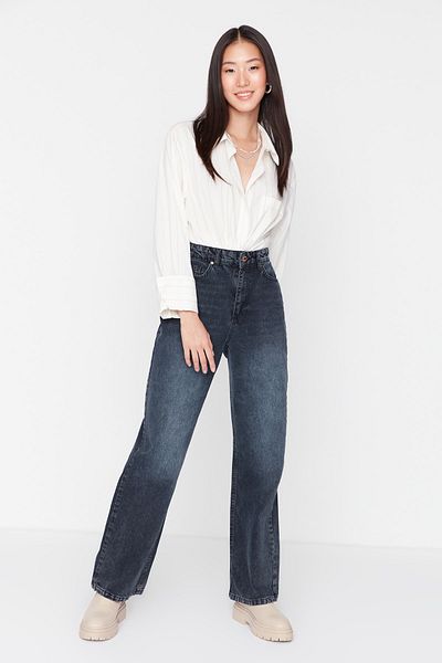 Trendyol Collection Опівнічні сині джинси з високою талією та широкими штанинами TWOAW23JE00574