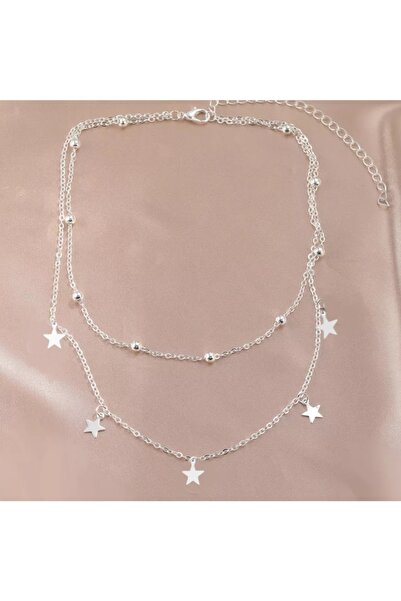 TakıConcept Yıldız Detaylı Ikili Gümüş Kaplama Kolye