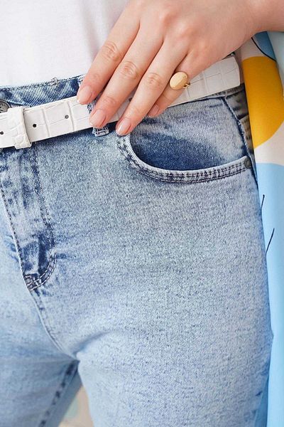 Trn JNS Pantaloni Palazzo Ricra albaștri, cu talie super înaltă, cu picior liber, din denim, cu fantă exterioară