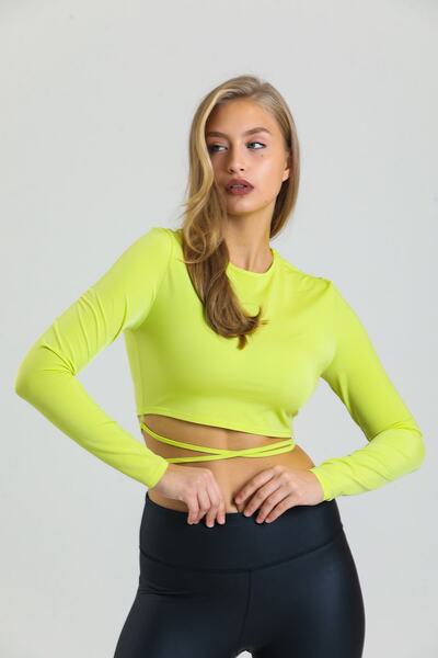 AS Anita Store Neon Yeşil Bağlama Detaylı Crop Bluz