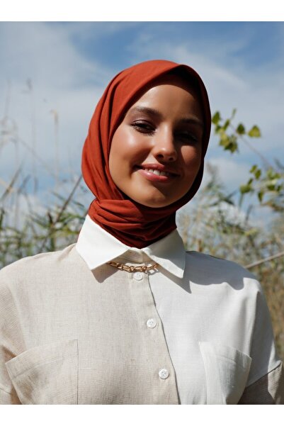 Tuva Şal Eșarfă din bumbac organic de culoare cărămidă - Tuva