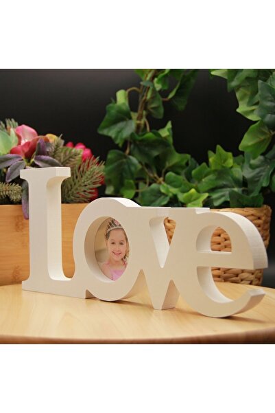 HEDİYEBİZİZ Wooden White Frame with Love Writing