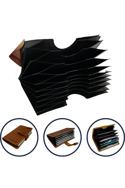 ipekbazaar Accordion Card Holder Black, Leather Hobby Card Holder, 10 Card Holder Apparatus Suitable for Making Wallets, 1 Piece