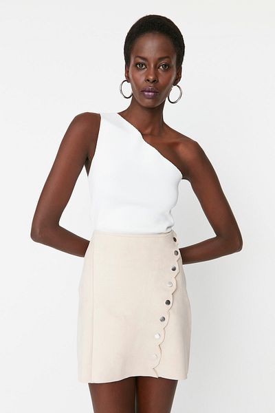 Trendyol Collection Bézs gombos részletes szövött szoknya TWOAW23ET00286