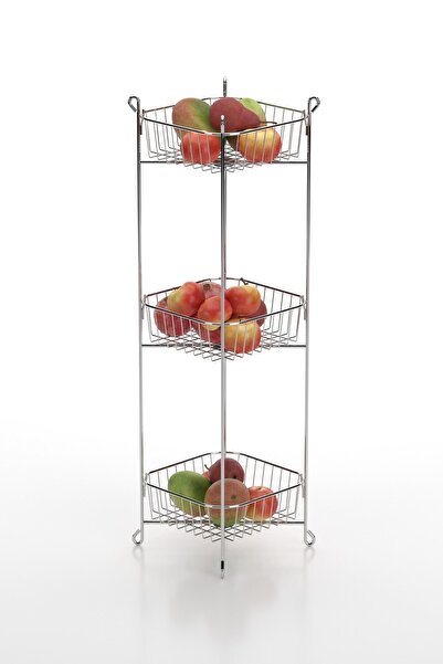 Tekno-tel Teknotel 3 Katlı Sebzelik Çok Amaçlı Metal Sepet Krom Mg014
