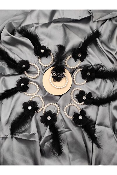 ecrin tuhafiye hobi Siyah Inci Detaylı Lüx Nedime Bileklik 1 Bride + 9 Nedime...