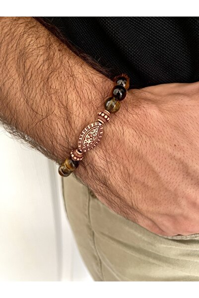 Padore Accessory سوار بادوري من الخشب والحجر الطبيعي على الطراز السلتي للجنسين - عين النمر| صناعة يدوية