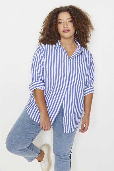 Trendyol Curve Plus Size Shirt - Blue - Oversize