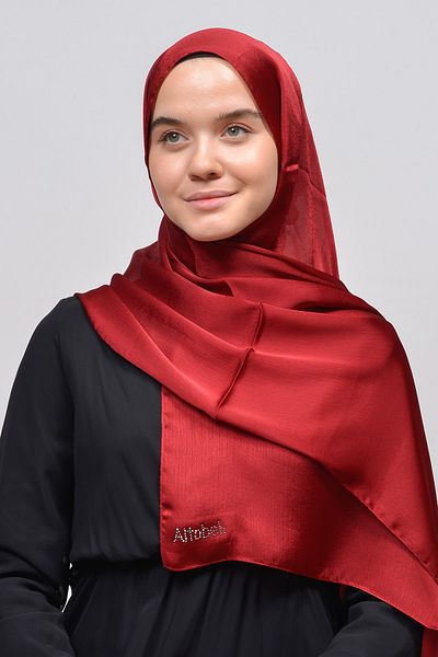 Altobeh Janjan Rochie de seara Hijab din satin stralucitor texturat Sifon Sal-visiniu