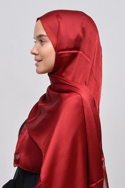 Altobeh Janjan Rochie de seara Hijab din satin stralucitor texturat Sifon Sal-visiniu