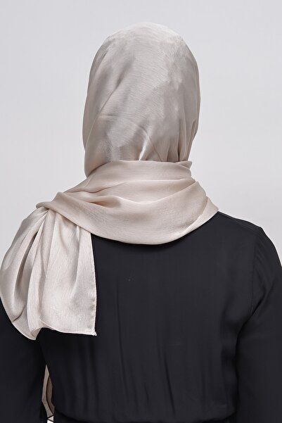 Altobeh Janjan Shiny Satin Textured Hijab Βραδινό Φόρεμα Σιφόν Σάλι-σκούρα κρέμα