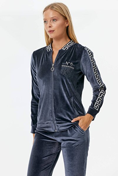 Sementa Kadın Sim Örme Detaylı Kadife Eşofman Takım-76086