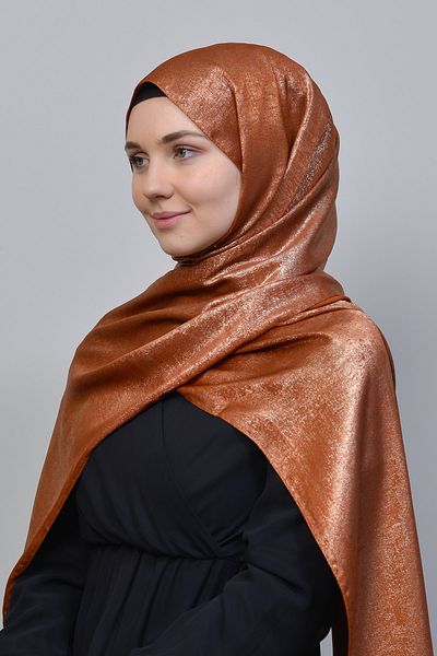 Altobeh Διπλό Χρώμα Γυαλιστερό Glitter Illuminated Princess Hijab Shawl Βαμβακερό Πλακάκι - Χρυσό