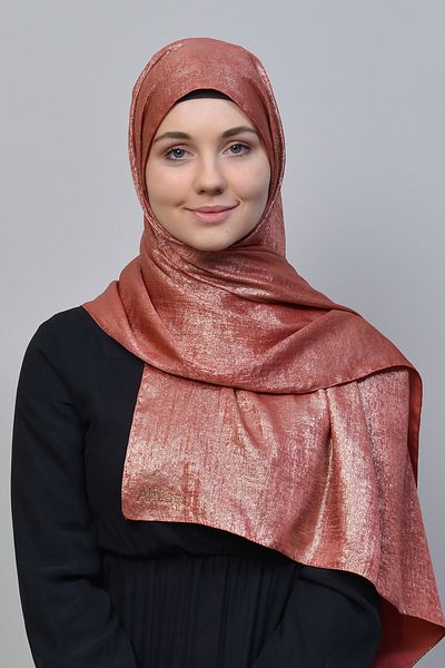 Altobeh Διπλό Χρώμα Γυαλιστερό Glitter Illuminated Princess Hijab Shawl Cotton Dusty Rose - Χρυσό
