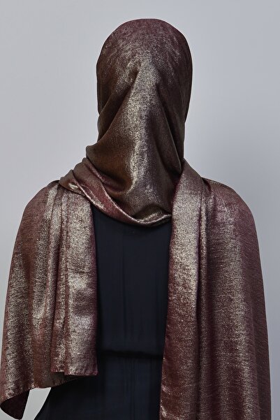 Altobeh Double Color Shiny Glitter Illuminated Princess Hijab Shawl Cotton Dark Burgundy - Silver