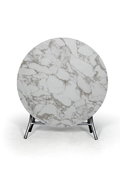 Arıcıoğlu 110 Cm Yuvarlak Katlanır Mermer Desen Metal Yüksek Ayaklı Gri Ayak Masa