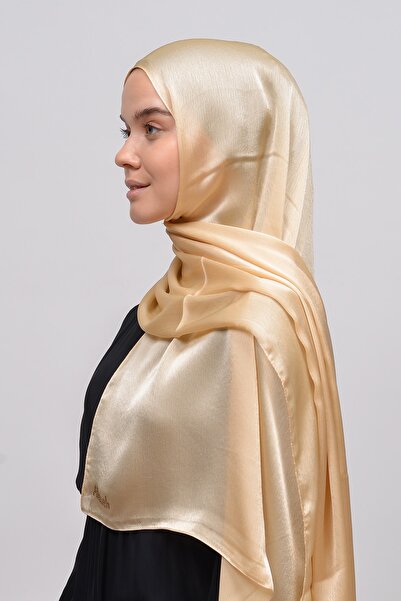 Altobeh Janjan Parlak Saten Dokulu Tesettür Abiye Şifon Şal-gold