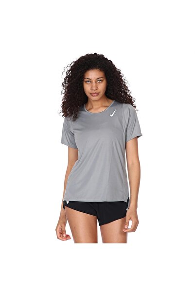 Nike W Nk Df Race Top Ss Kadın Gri Koşu Tişört Dd5927-073