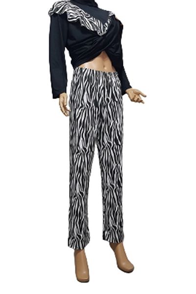 eflin Women's Hijab Swimsuit Single Pants Zebra Black-white