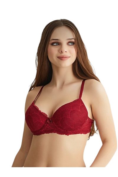 MODALADY Sutien cu sârmă căptușit cu dantelă de culoare burgundă pentru femei