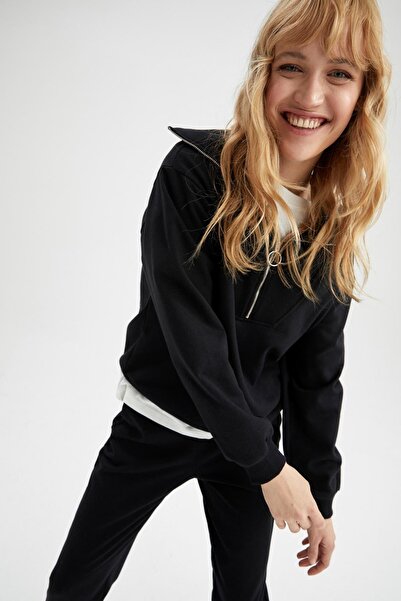 DeFacto світшот на блискавці з комірцем-поло звичайного крою