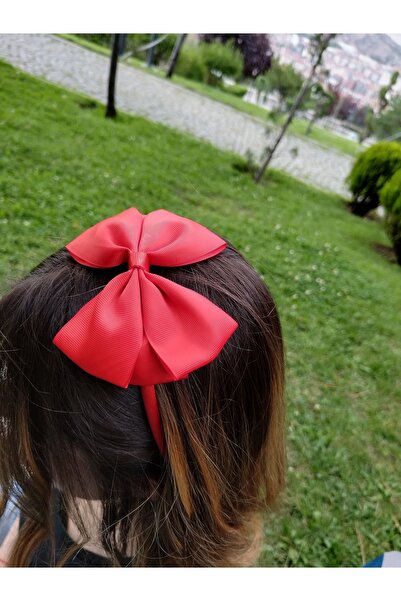 MutluBiDünya Kız Çocuk Kırmızı Renk Kurdele Fiyonklu Lily Taç