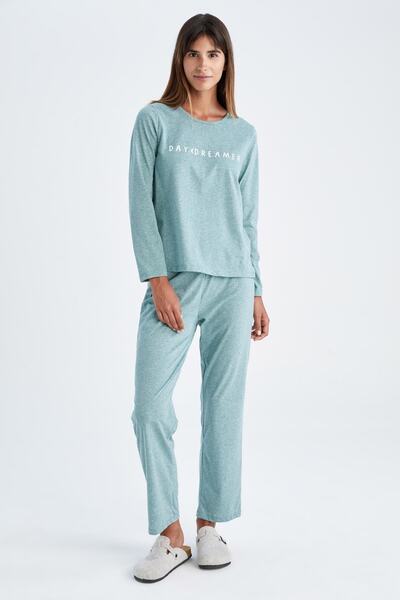 DeFacto Fall In Love Regular Fit Bisiklet Yaka Desenli Pijama Takım