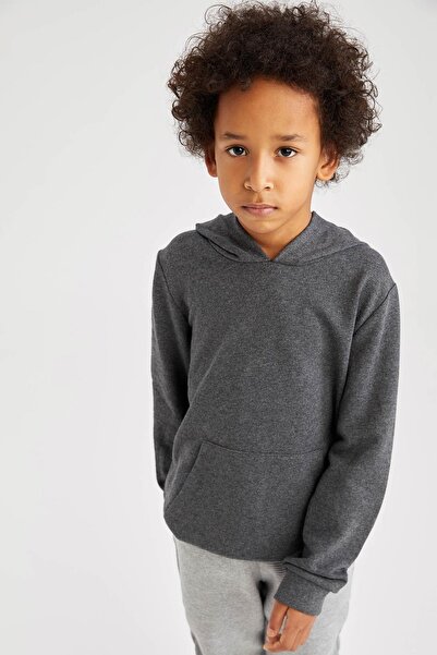 DeFacto Erkek Çocuk Kapüşonlu Kanguru Cepli İçi Yumuşak Tüylü Sweatshirt