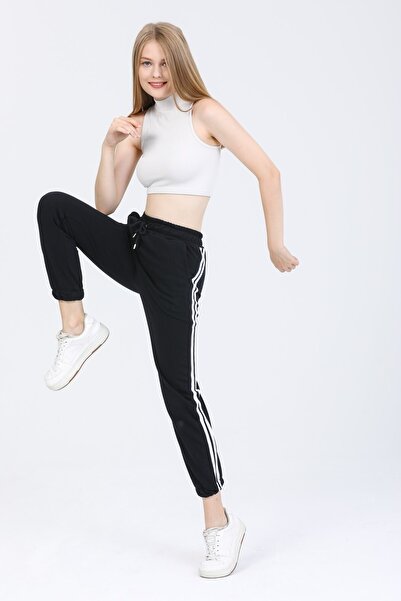 Deafox Navy Blue Stripe Detail Women's Sweatpants