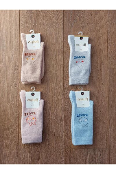 Aytuğ Winter Season Plush Sleeping Socks 4 Pairs Pink-beige-blue-gray Socks- 48008