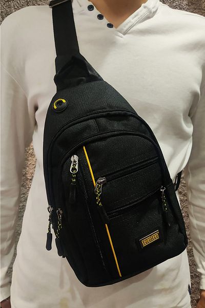SEVENTEEN Men's Black Waterproof Canvas Crossbody Backpack and Shoulder Bag