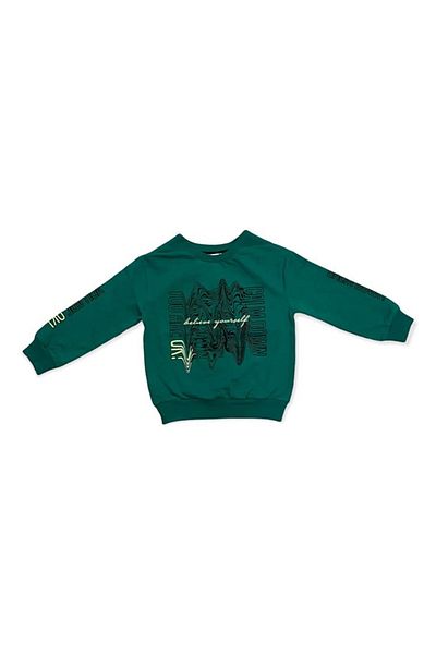 Çikoby Boys' Seasonal, Cotton Printed Green Sweatshirt
