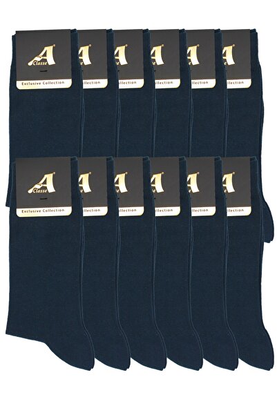A CLASSE Pack of 12 Thin Cotton Plain Navy Blue Socks